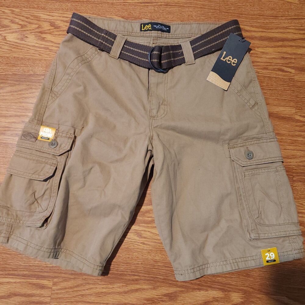Lee Shorts Mens 29 Bourbon Stretch Cargos Belted Hiking Cotton Outdoor Pockets
